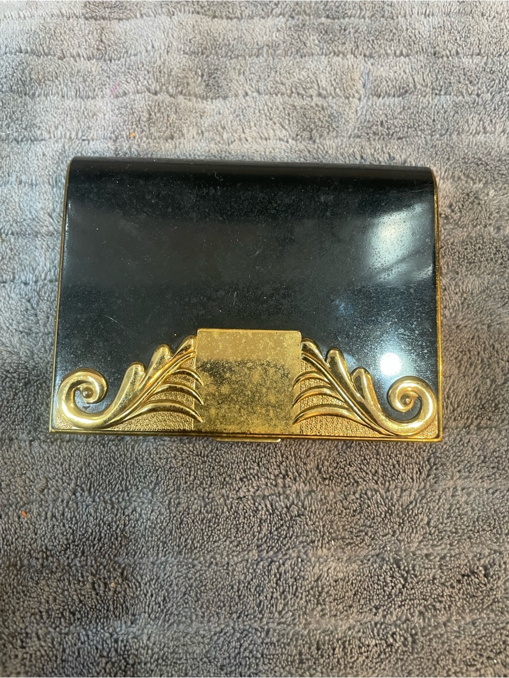 Vintage Make-up Metal Case Art Deco Black Gold